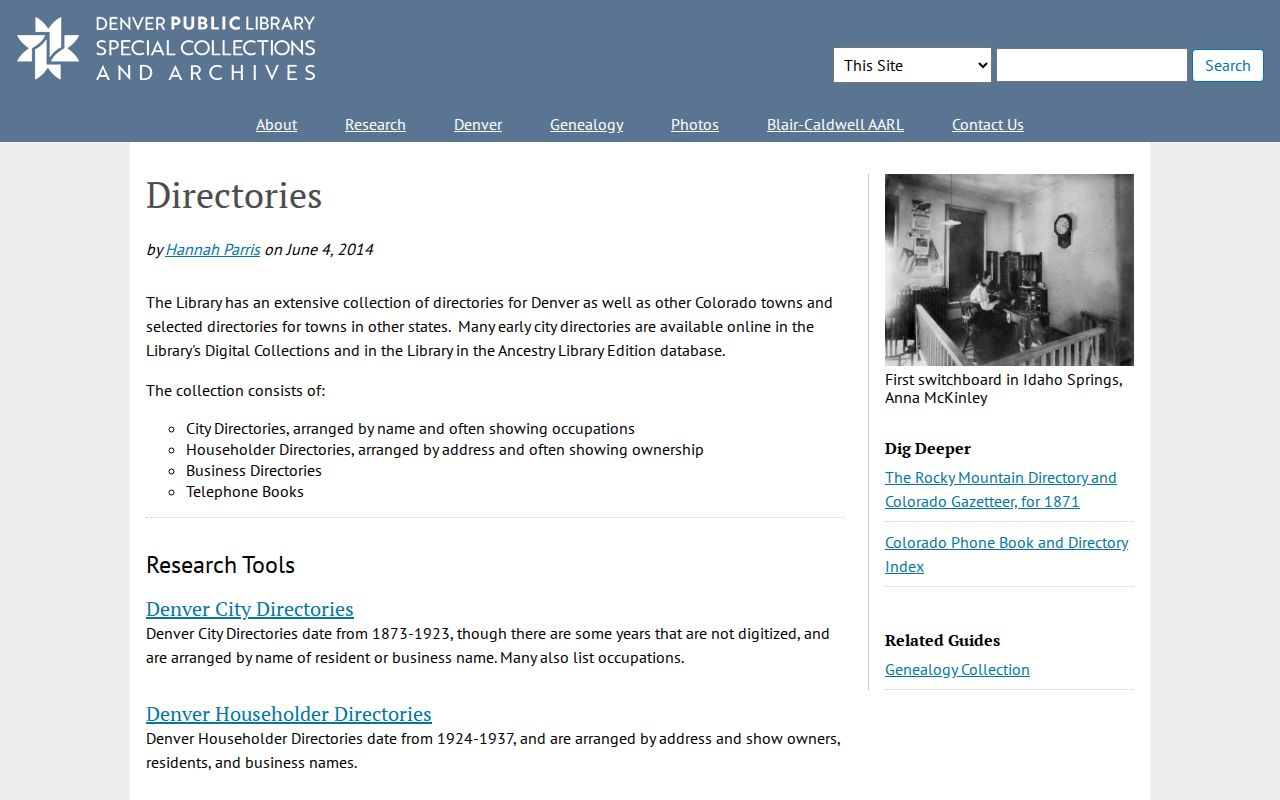 Denver city directory collections at Denver Public Library