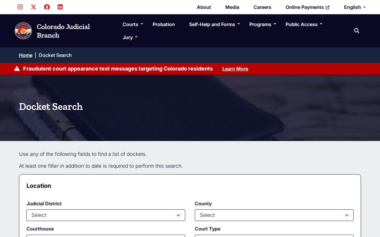 Denver residents directory Colorado Judicial docket search