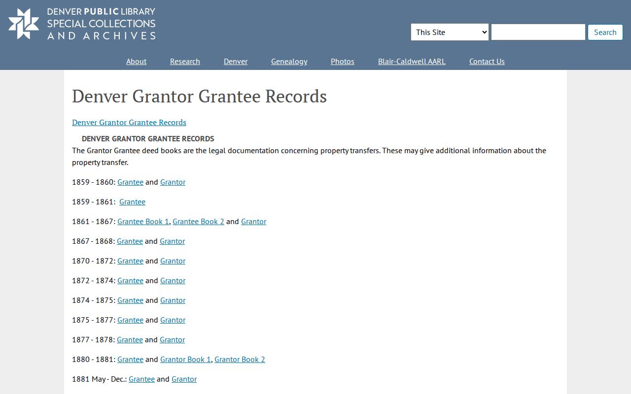 Denver previous residents digitized grantor and grantee ledgers