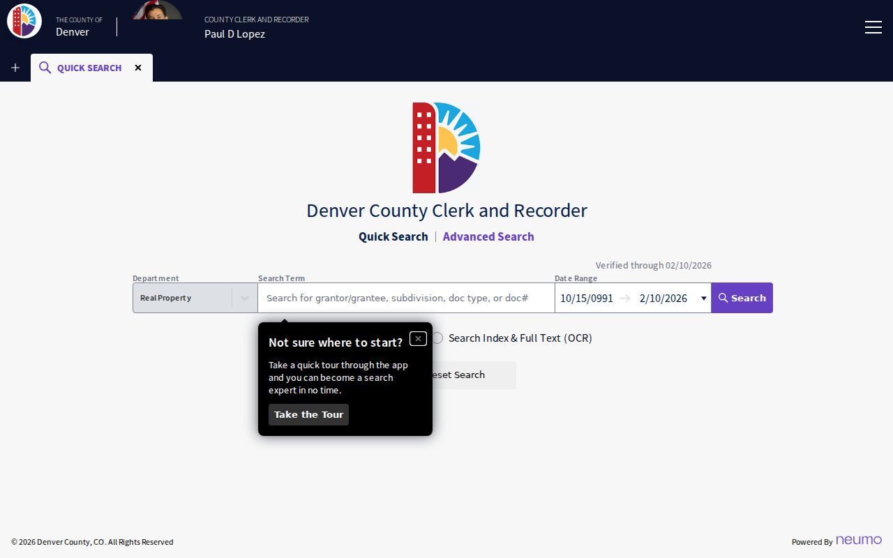 Denver street directory deed index and PublicSearch address record